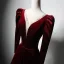 Vintage / Retro Beading Burgundy Velvet Winter Prom Dresses 2024 A-Line / Princess V-Neck Long Sleeve Floor-Length / Long Prom Formal Dresses