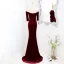 Charming Burgundy Suede Evening Dresses 2022 Trumpet / Mermaid Off-The-Shoulder Short Sleeve Backless Sash Flower Sweep Train Evening Party Formal Dresses