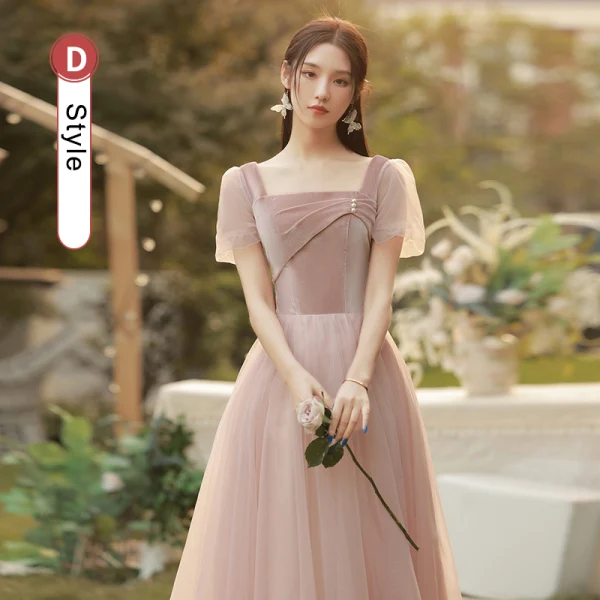 Simple Rougissant Rose Robe Demoiselle D'honneur 2022 Princesse Encolure Carrée Manches Courtes Dos Nu Longue Robe Pour Mariage