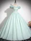 Élégant Vert Citron Robe De Bal 2024 Robe Boule De l'épaule Volants Manches Courtes Dos Nu Longue Promo Robe De Ceremonie