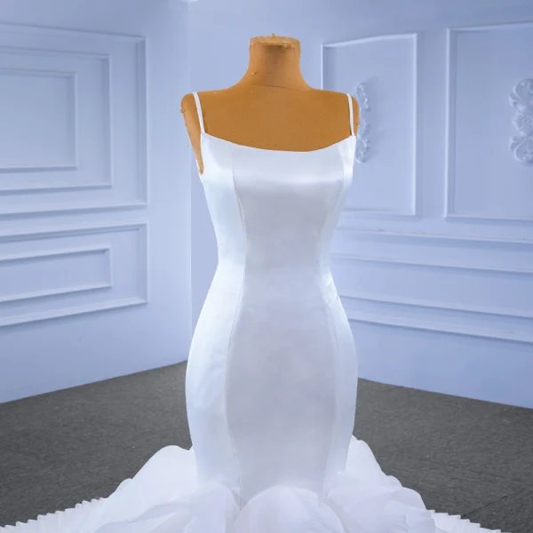 Haut de Gamme Blanche Volants Robe De Mariée 2022 Trompette / Sirène Bretelles Spaghetti Sans Manches Dos Nu Chapel Train Mariage