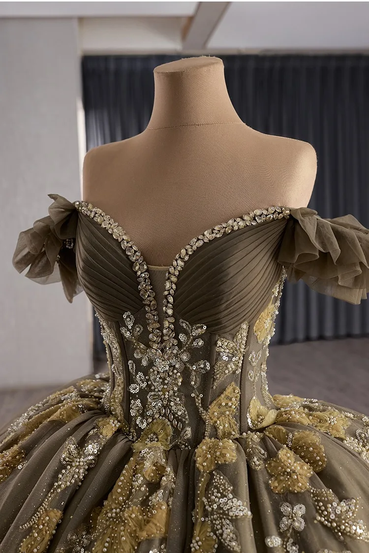 Vintage Retro High-End Brown Beading Pearl Sequins Quinceaera Prom Dresses 2025 Ball