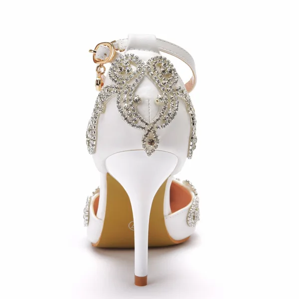 Chic / Belle Blanche Faux Diamant Bride Cheville Chaussure De Mariée 2023 9 cm Talons Aiguilles À Bout Pointu Mariage Talons Hauts