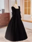 Audrey Hepburn Style Black Velvet Prom Dresses 2024 A-Line / Princess Square Neckline Long Sleeve Backless Floor-Length / Long Prom Formal Dresses