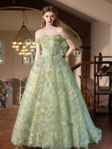 Flower Fairy Sage Green Appliques A Line Princess Prom Dresses 2025 Strapless Sleeveless Backless Floor Length Long Prom Formal Dresses