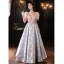 Fashion Blushing Pink Glitter Prom Dresses 2023 A-Line / Princess Square Neckline Bow Short Sleeve Backless Floor-Length / Long Prom Formal Dresses