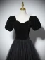 Audrey Hepburn Style Black Prom Dresses 2024 A-Line / Princess Square Neckline Puffy Short Sleeve Floor-Length / Long Prom Formal Dresses