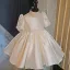 Elegant Ivory Pearl Bow Flower Girl Dresses 2023 Ball Gown Scoop Neck Short Sleeve Birthday