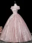 Blumenfee Rosa Perlenstickerei Pailletten Spitze Blumen Applikationen Ballkleider 2026 Ballkleid Eckiger Ausschnitt Rückenfreies Kurze Ärmel