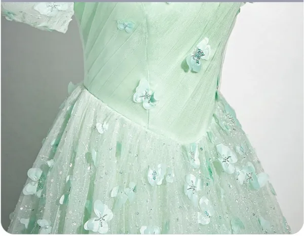 Chic / Belle Vert Cendré Papillon Appliques Paillettes Robe De Bal 2024 Robe Boule Encolure Carrée Manches Courtes Dos Nu Longue Promo Robe De Ceremonie