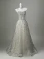 Scintillantes Gris Faux Diamant Paillettes Robe De Soirée 2026 Princesse De l'épaule Manches Courtes Dos Nu Longue Robe De Ceremonie