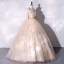 Chic / Beautiful Champagne Lace Flower Floral Prom Dresses 2023 Ball Gown Spaghetti Straps Sleeveless Backless Floor-Length / Long Prom Formal Dresses