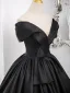 Elegant Black Satin Prom Dresses 2024 Ball Gown Off-The-Shoulder Sleeveless Backless Floor-Length / Long Prom Formal Dresses