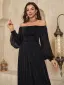 Elegante Schwarz Glanz Ballkleider 2025 A Linie Off Shoulder Lange Ärmel Rückenfreies Lange Ball Festliche Kleider