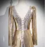 Scintillantes Doré Faux Diamant Paillettes Robe De Soirée 2025 Trompette / Sirène V-Cou Manches Longues Dos Nu Longue Soirée Robe De Ceremonie