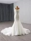 Haut de Gamme Blanche Fait main Perlage Perle Paillettes Robe De Mariée 2025 Trompette / Sirène Encolure Carrée Sans Manches Dos Nu Tribunal Train Mariage
