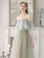 Charming Sage Green Sequins Prom Dresses 2024 A-Line / Princess Off-The-Shoulder Short Sleeve Backless Floor-Length / Long Prom Formal Dresses