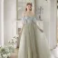 Charming Sage Green Sequins Prom Dresses 2024 A-Line / Princess Off-The-Shoulder Short Sleeve Backless Floor-Length / Long Prom Formal Dresses