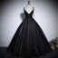 Classique Noire Perlage Paillettes Satin Robe De Bal 2024 Robe Boule V-Cou Sans Manches Dos Nu Longue Promo Robe De Ceremonie