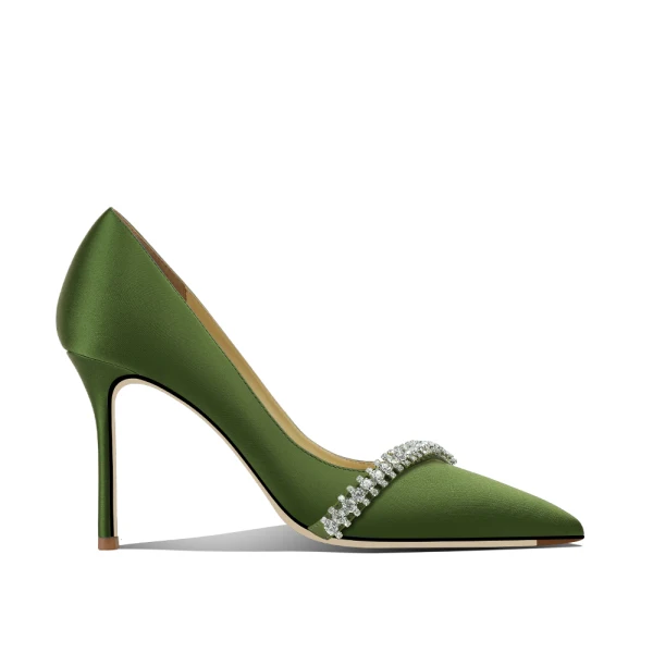 Sexy Black Rhinestone Evening Party Pumps 2024 Leather 10 cm Stiletto Heels Pointed Toe Pumps High Heels