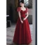 Charming Burgundy Beading Sequins Evening Dresses 2023 A-Line / Princess Square Neckline Short Sleeve Backless Floor-Length / Long Evening Party Formal Dresses