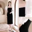Fashion Black Pearl Homecoming Graduation Dresses 2022 Square Neckline Backless Puffy Short Sleeve Tea-length Formal Dresses