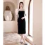 Fashion Black Pearl Homecoming Graduation Dresses 2022 Square Neckline Backless Puffy Short Sleeve Tea-length Formal Dresses