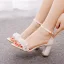 Sexy White Lace Flower Pearl Wedding Shoes 2023 Ankle Strap 7 cm Stiletto Heels Open / Peep Toe Wedding Sandals High Heels