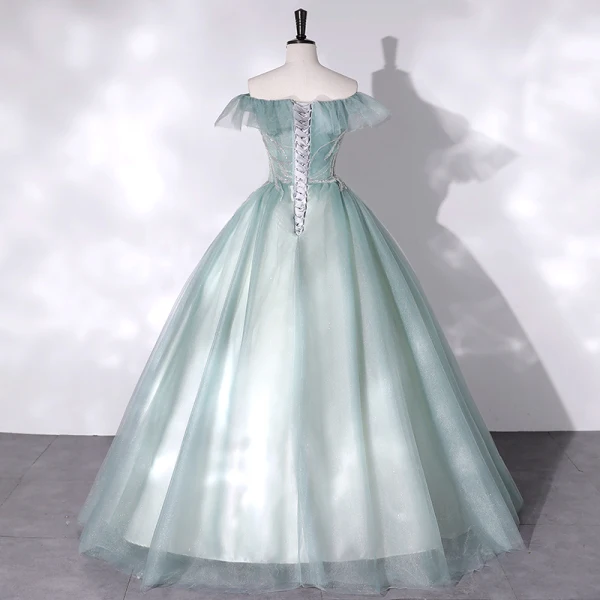 Mode Vert Robe De Bal 2022 Robe Boule De l'épaule Sans Manches Dos Nu Perlage Paillettes Longue Promo Robe De Ceremonie