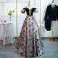 Elegant Black Printing Prom Dresses 2022 A-Line / Princess Off-The-Shoulder Puffy Short Sleeve Backless Floor-Length / Long Formal Dresses