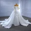 Haut de Gamme Blanche Fait main Perlage Perle Satin Robe De Mariée 2023 Trompette / Sirène De l'épaule Manches Courtes Dos Nu Royal Train Mariage