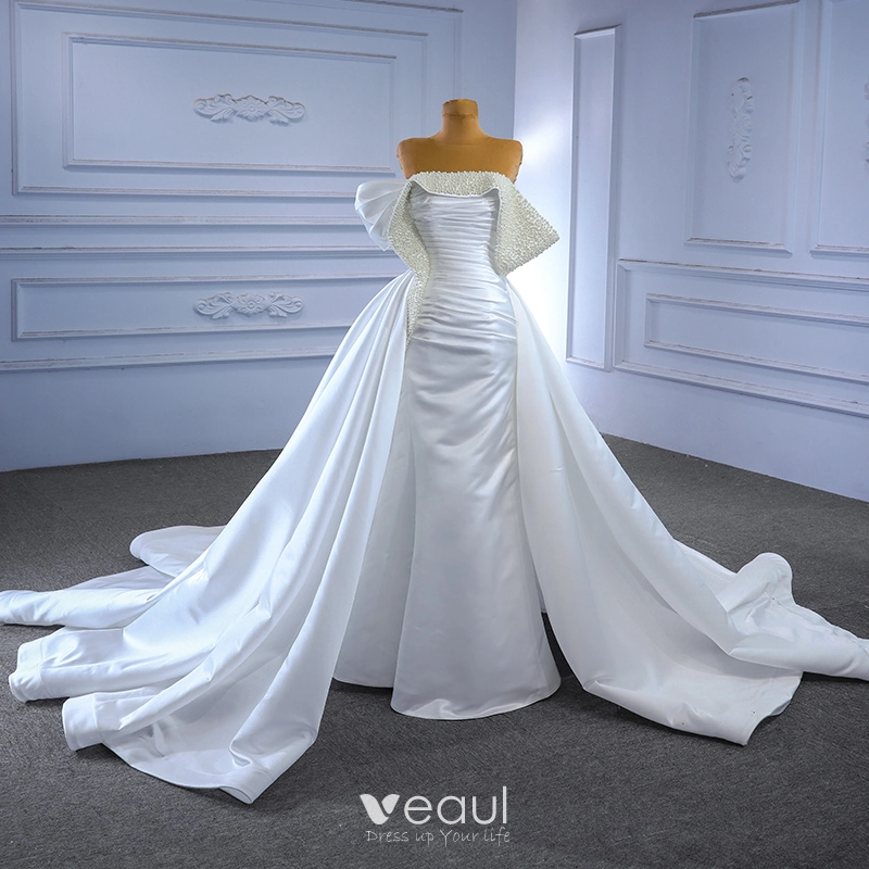 Off The Shoulder Pearls Satin Trumpet Mermaid Wedding Dress Off The Shoulder Pearls Satin Trumpet Mermaid Wedding Dress