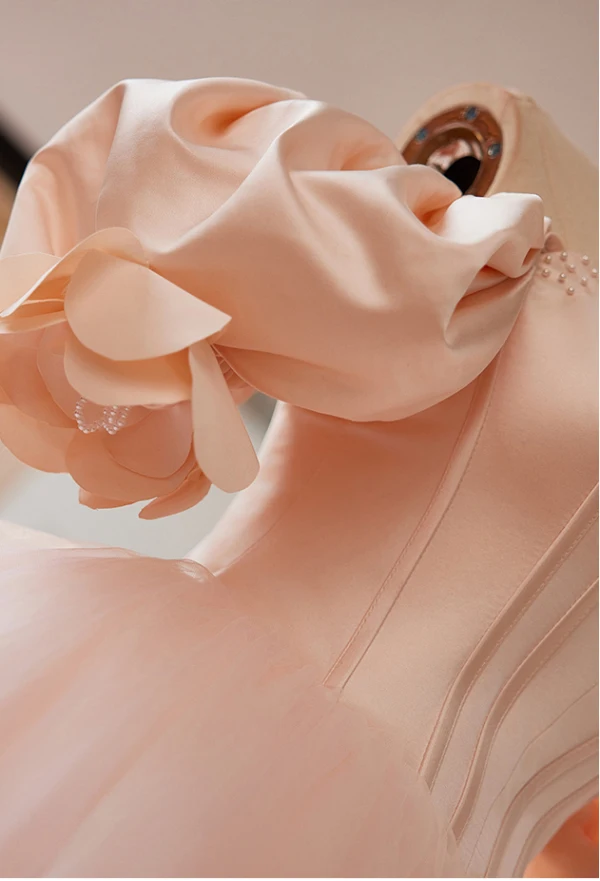 Chic / Beautiful Blushing Pink Beading Prom Dresses 2023 Ball Gown Off-The-Shoulder Puffy Short Sleeve Backless Floor-Length / Long Prom Formal Dresses