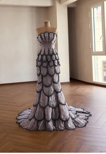 Inhabituel Mode Noire Perlage Robe De Soirée 2026 Trompette Sirène Bustier Sans Manches Dos Nu Train De Balayage Robe De Ceremonie