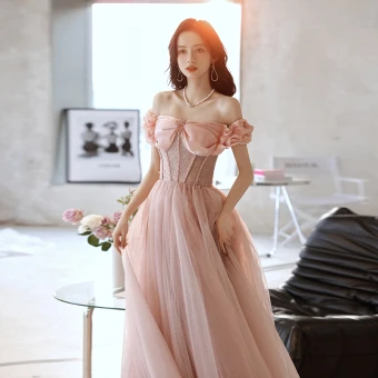 Charming Blushing Pink Prom Dresses 2021 A Line Princess Off The Shoulder Sleeveless Backless Crystal Floor Length Long Prom Formal Dresses
