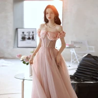 Charmant Rosa Ballkleider 2021 A Linie Off Shoulder Ärmellos Rückenfreies Kristall Lange Ball Festliche Kleider