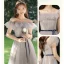 Modest / Simple Grey Bow Sash Bridesmaid Dresses 2023 A-Line / Princess Square Neckline Short Sleeve Floor-Length / Long Bridesmaid Dresses