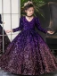 Sparkly Purple Sequins Birthday Flower Girl Dresses 2024 Ball Gown V-Neck Long Sleeve Floor-Length / Long