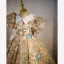 Sparkly Champagne Birthday Sequins Flower Girl Dresses 2022 Ball Gown High Neck Puffy Short Sleeve Pearl Floor-Length / Long Flower Girl Dresses