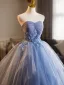 Chic / Beautiful Sky Blue Pearl Lace Flower Appliques Prom Dresses 2025 Ball Gown Strapless Sleeveless Backless Floor-Length / Long Prom Formal Dresses