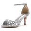 Charmant Silber Strass Abend Sandalen Damen 2023 7 cm Stilettos Peeptoes Knöchelriemen Sandaletten Hochhackige