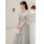 Fashion Grey Rhinestone Evening Dresses  2022 A-Line / Princess Spaghetti Straps Bow Short Sleeve Backless Floor-Length / Long Evening Party Formal Dresses