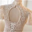 Chinese style White Lace Flower Prom Dresses 2023 A-Line / Princess High Neck Pearl Bow Short Sleeve Backless Tea-length Prom Formal Dresses