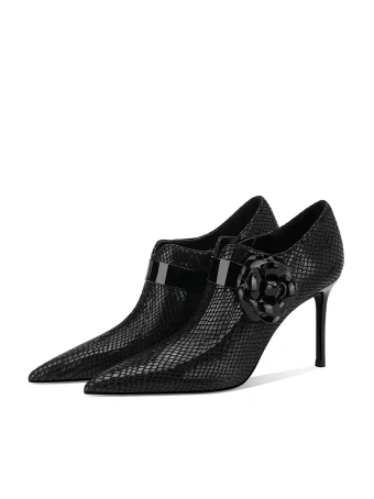 Fashion Black Leather Street Wear Ankle Womens Boots 2024 10 Cm Stiletto Heels Pointed Toe Boots