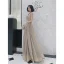 Fashion Khaki Evening Party Split Front Evening Dresses 2022 A-Line / Princess V-Neck Sleeveless Backless Floor-Length / Long Formal Dresses
