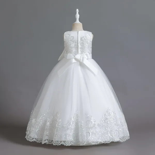 Elegant Burgundy Birthday Lace Flower Flower Girl Dresses 2023 A-Line / Princess Scoop Neck Sleeveless Bow Sash Floor-Length / Long Flower Girl Dresses