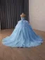 Blumenfee Himmelblau Applikationen Perle Ballkleider 2026 Ballkleid Bandeau Ärmellos Rückenfreies Kapelle-Schleppe Festliche Kleider