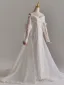 Elegante Schöne Weiß Perle Pailletten Spitze Blumen Applikationen Brautkleider / Hochzeitskleider 2025 Meerjungfrau Off Shoulder Lange Ärmel Rückenfreies Schleife