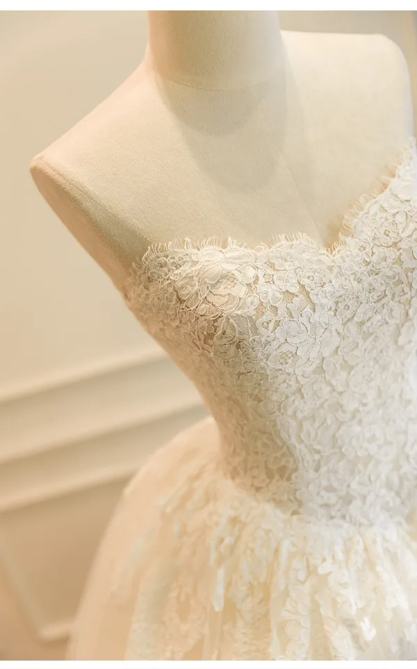 High-end Elegant Champagne Håndlaget Blonder Blomst Brudekjoler 2026 Ballkjole Kjæreste Uten Ermer Ryggløse Lange