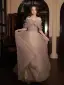 Charming Grey Beading Sequins Evening Dresses 2022 A-Line / Princess Off-The-Shoulder Short Sleeve Backless Floor-Length / Long Evening Party Prom Dresses